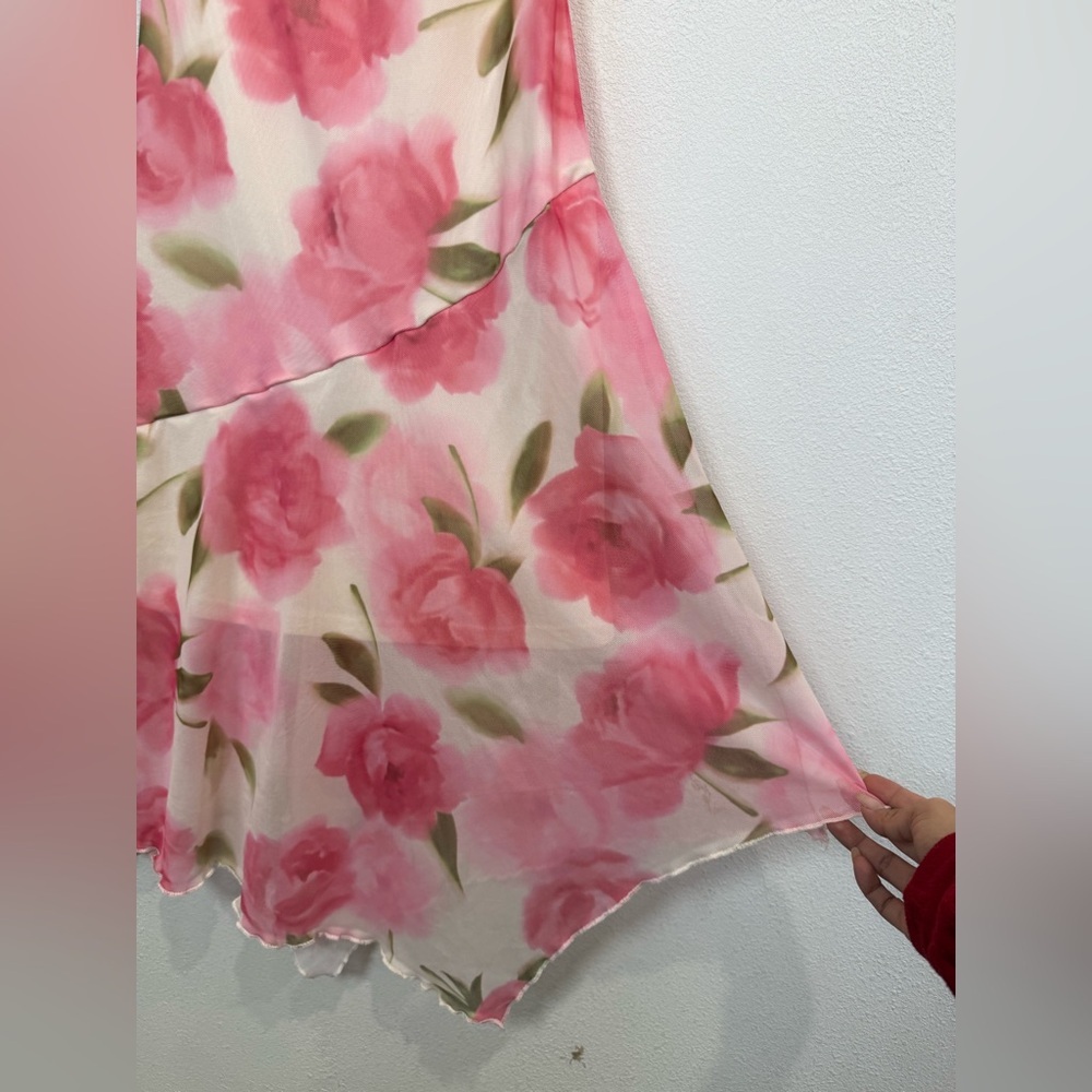 Pink Floral Midi Dress Coquette Whimsical Fairycore Barbiecore XS/S - Picture 4 of 11